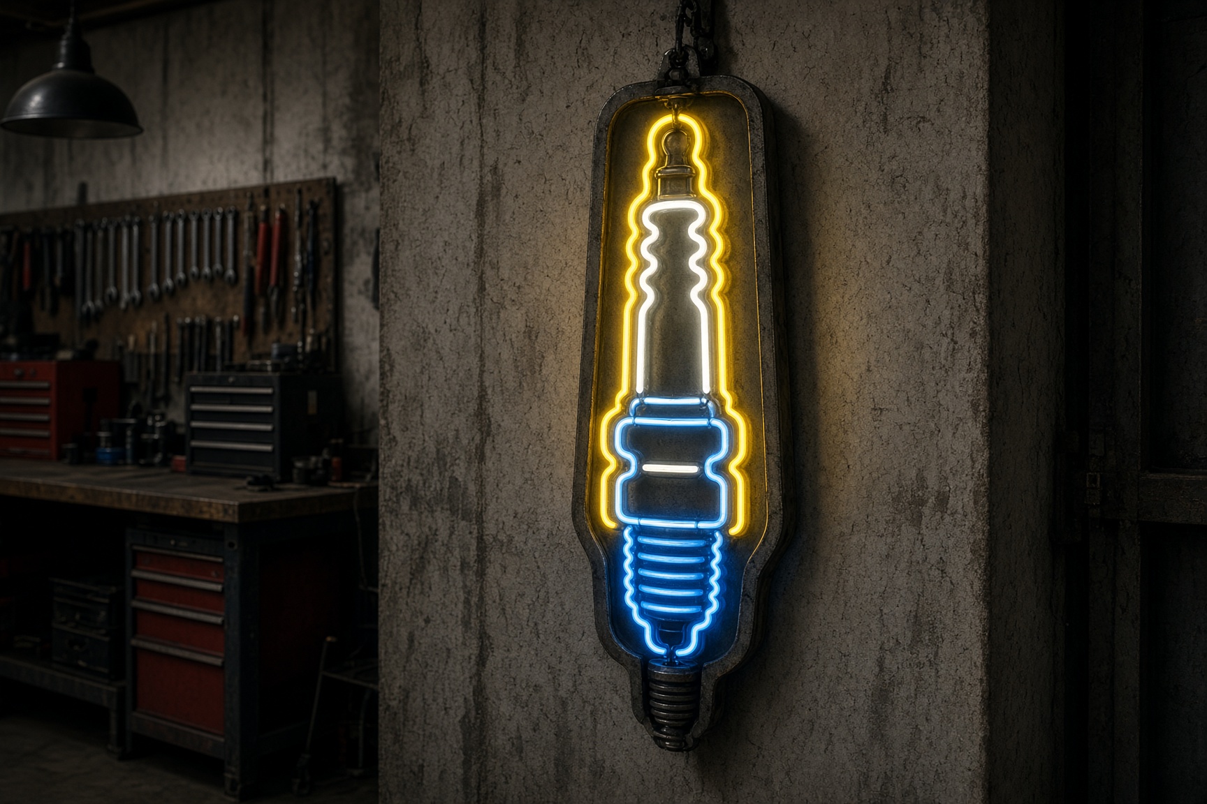 Patented Service spark-plug neon sign